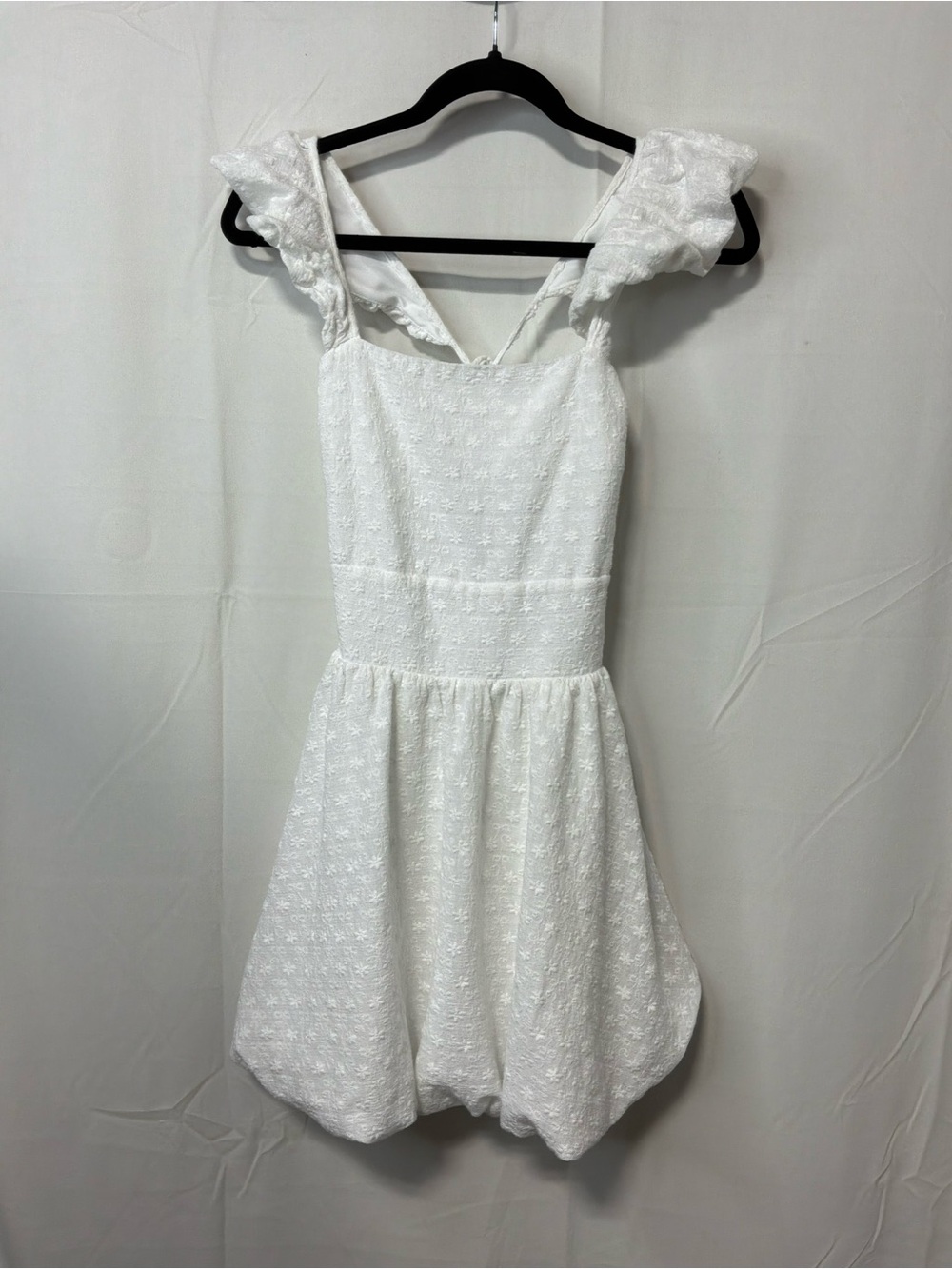 Altar'd State White Eyelet Bubble Midi Dress with Ruffle Straps